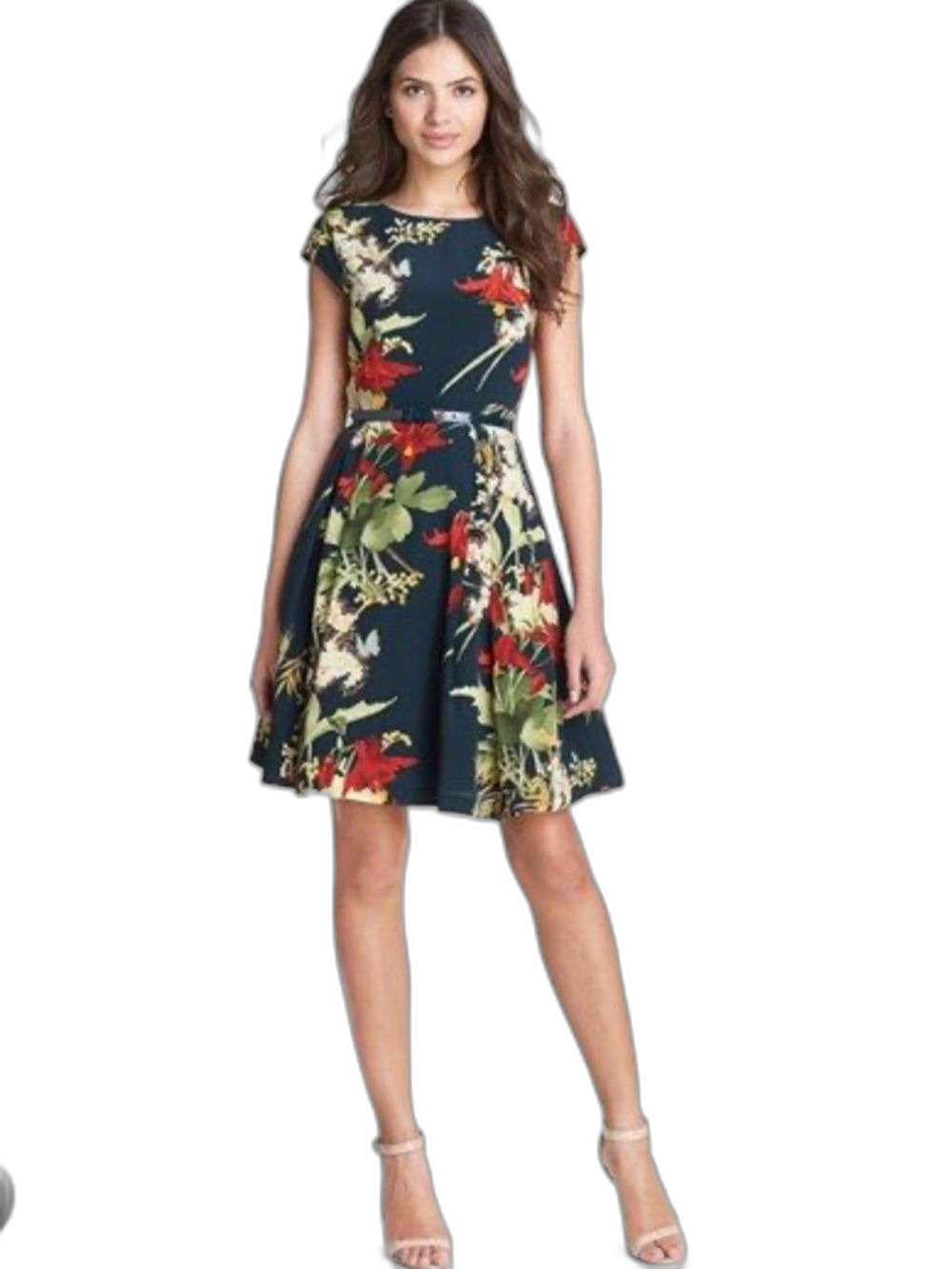 Ted Baker “Forties Blooms" 100% silk Navy Floral A-line Dress Size 2